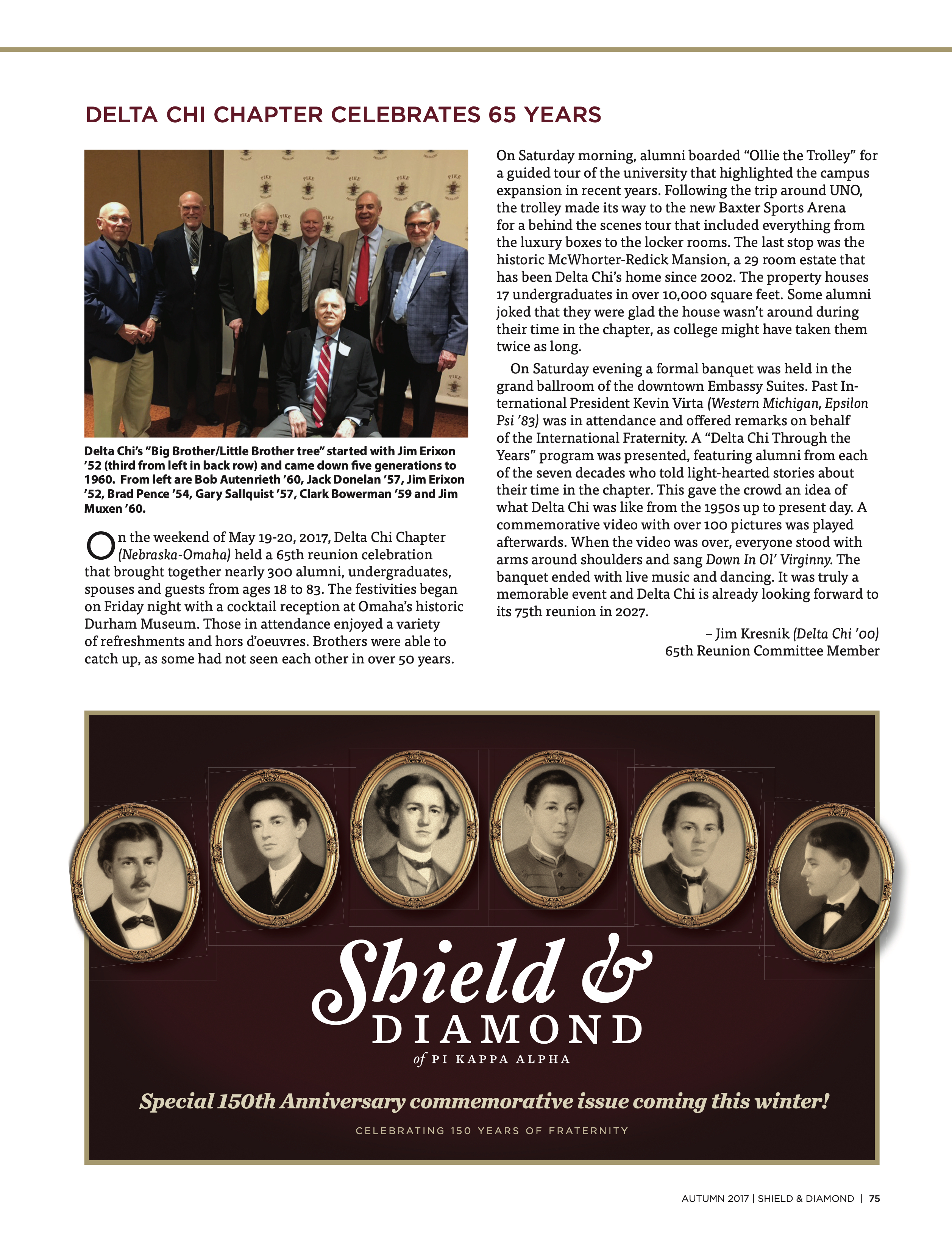 Celebrations: Delta Chi Chapter Celebrates 65 Years, Autumn 2017
